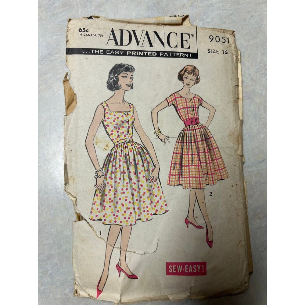 Vintage 1950's Advance Pattern #9051 Jr. and Misses One‎ Piece Dress Size 16 HTF